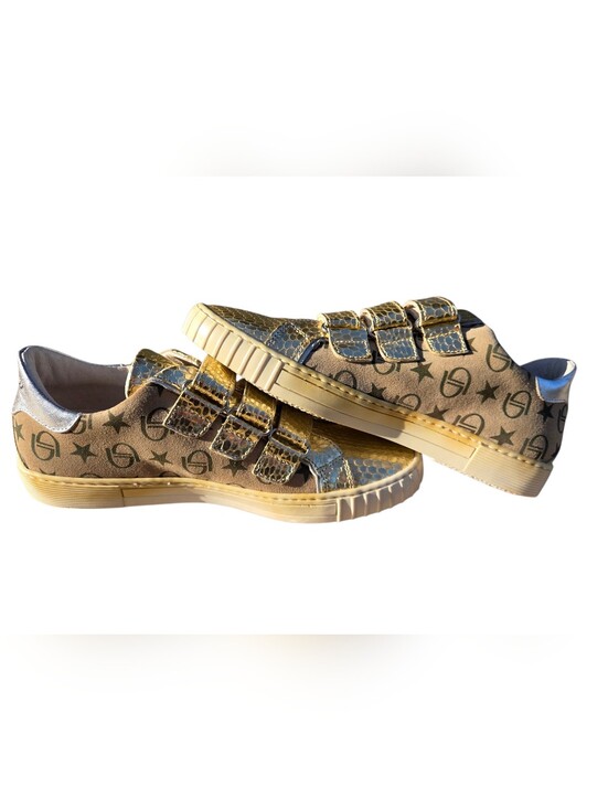 Byblos Shoes - Byblos Metallic Gold Leather Snakeskin Textured & Intentional 'Worn' Style